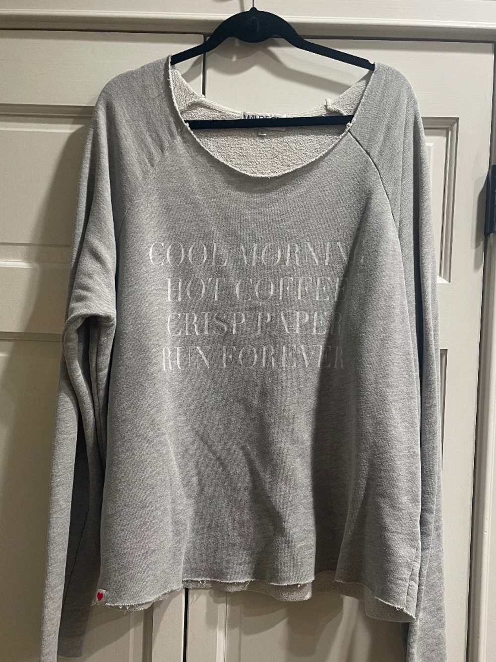 Wilfox Terry Knit Sweatshirt Sz Large Gray Cool Mornings Hot Coffee Crisp Paper